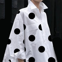 Polka-Dot Blouse Split-Side Lapel Long Sleeves Fashion Buttoned High-Low Casual Simple Office Lady Shirts For Women 2024