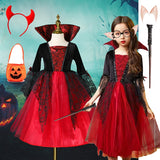 Baby Girls Witch Costume Children Cosplay Vampire Princess Dresses Kids Dress Up Clothes With Hat Carnival Party Gift