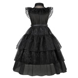 Wednesday Addams Costume Girl Kids Black Dress